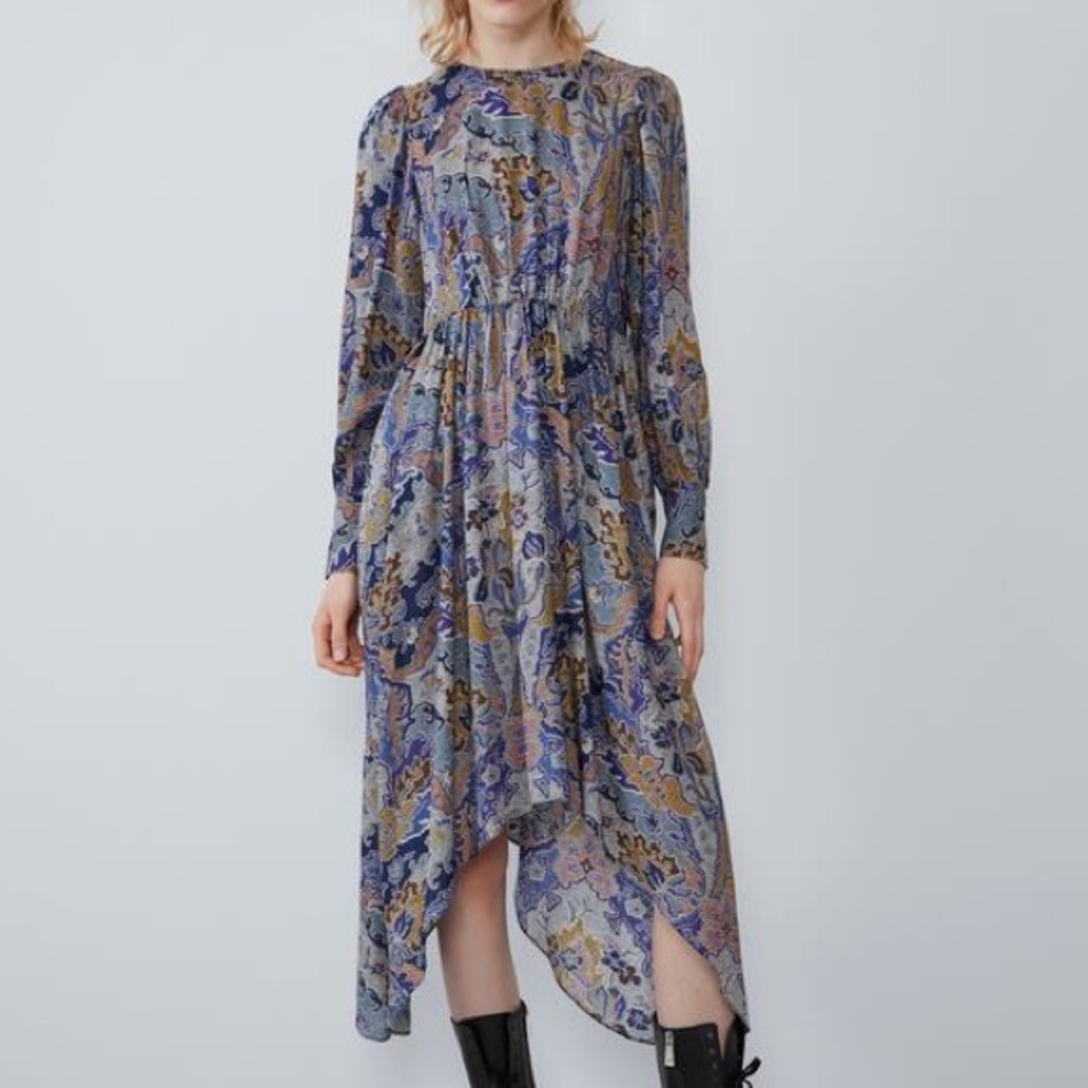 Zara Digital Flora Midi Dress XS NWT